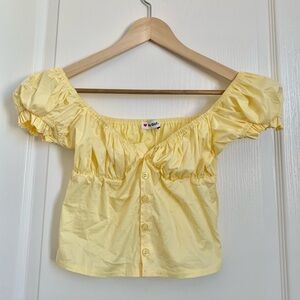 Vintage Light Yellow Off-Shoulder Crop Top